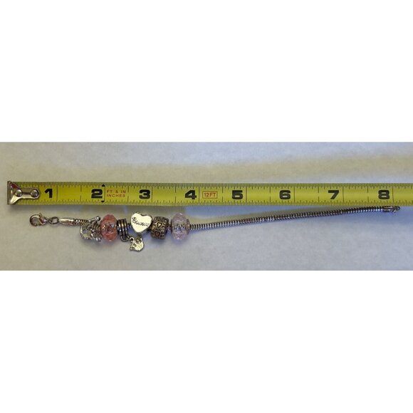 Girls Princess Silver Charm Bracelet With Pink Heart Beads - Picture 12 of 12